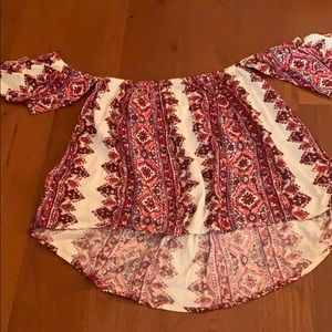 Off the shoulder high low patterned top